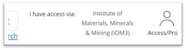 Screenshot of Sage journals portal showing confirmation in toolbar of being logged in as an IOM3 member