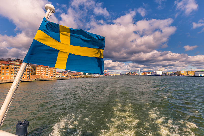 Swedish flag on the rear of a boat