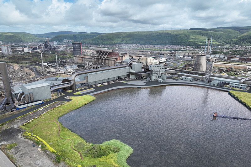 industrial site with a pond to the front