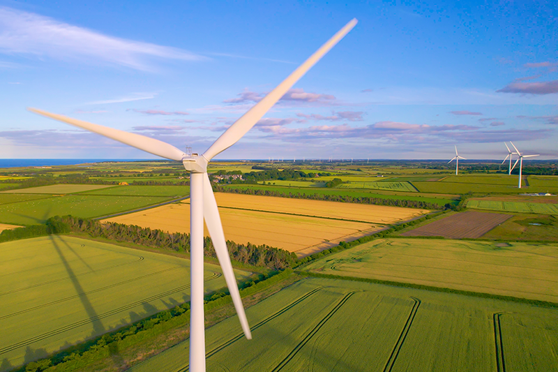 Stock image close-up of wind turbines in the English countryside