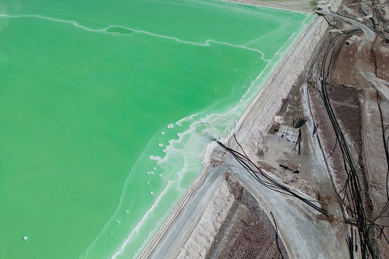 Aerial view of lithium fields in the Atacama desert in Chile, South America 