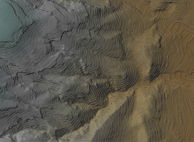 Abstract earth-toned topographic pattern representing terrain and geological structure.