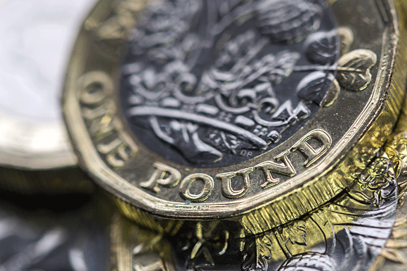 close up of one pond cins with the focus on a single partial coin
