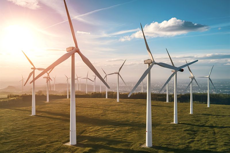 Wind turbine in meadow pictured
