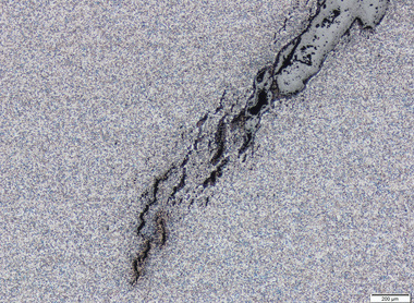 Micrograph showing the tip of a crack