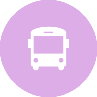 Icon of bus/train outlined in white against lilac background