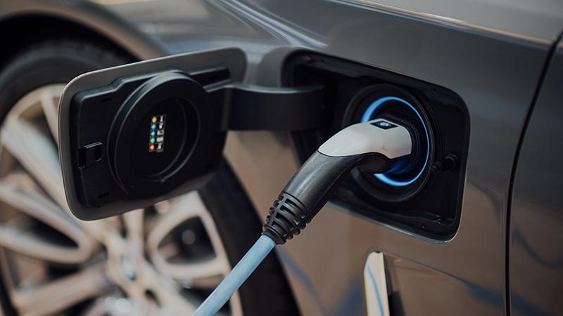 close up of a charging connection on an EV