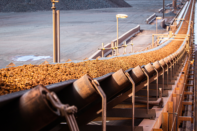 Iron ore on a conveyor belt