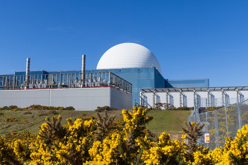 Sizewell, Suffolk. UK. View of the Sizewell B nuclear reactor dome on the site of the upcoming Sizewell C power station.