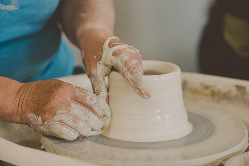 Potter at Valentine Clays spinning the company's new clay, Bistro Porcelain