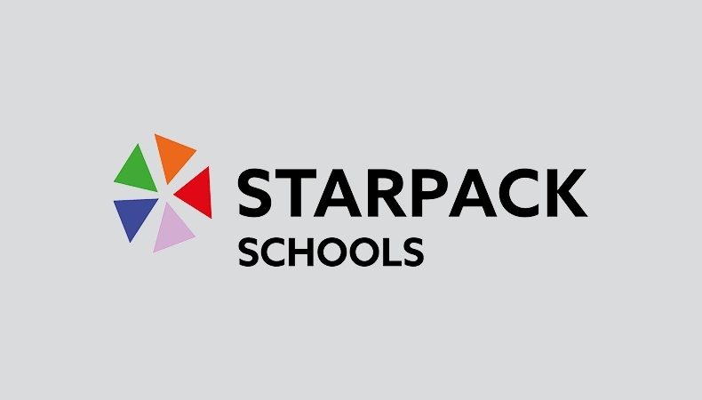 Star burst logo in multiple colours, competition name in black font on a grey background