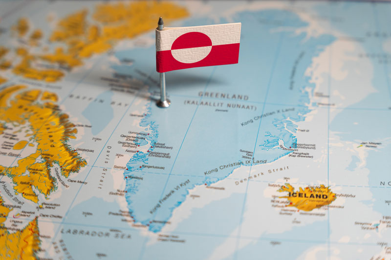 map of the Greenlandic region with a Greenland flag
