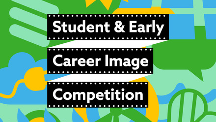 Icons in blue, green and yellow with a sustainability theme, white text reading student & early career image competiton