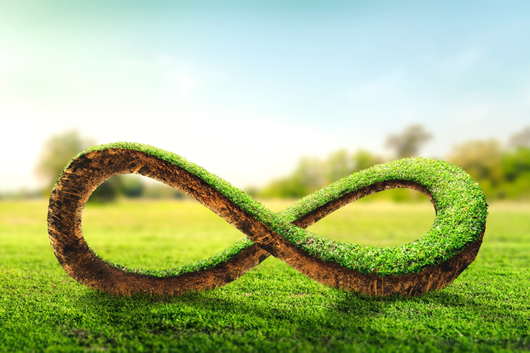 3D rendering of infinity environment concept. infinite earth land with green grass