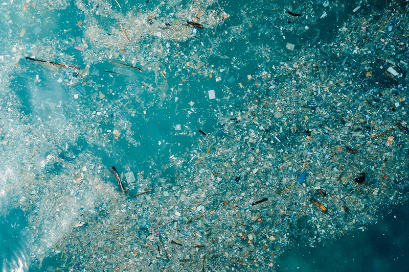 plastic items floating in the ocean