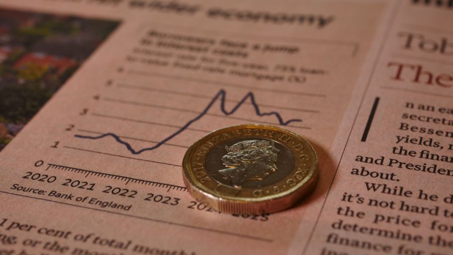 A £1 coin on the Financial Times newspaper illustrates UK investment