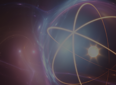 Atom motif on dark background