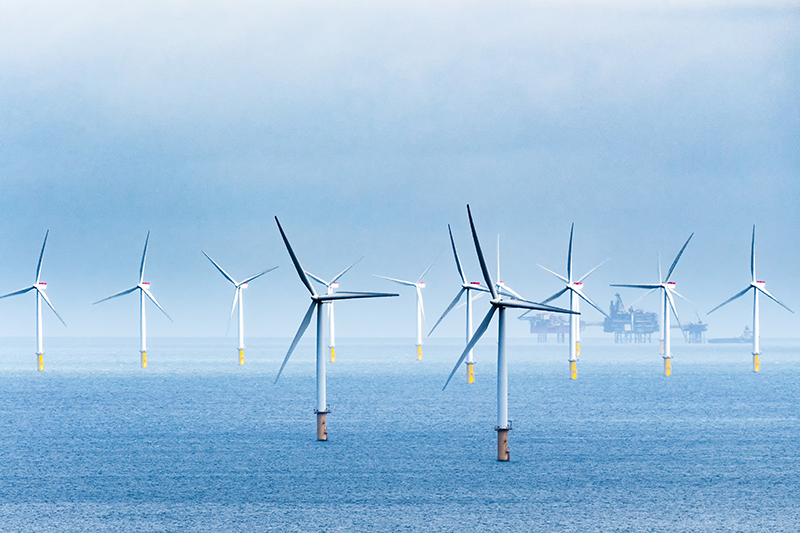 Stock image of an offshore wind farm in the North of Wales