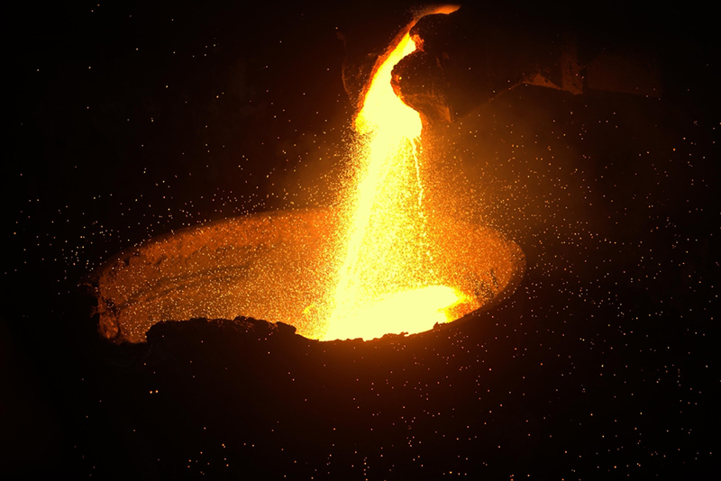 Nickel ore smelting in a furnace