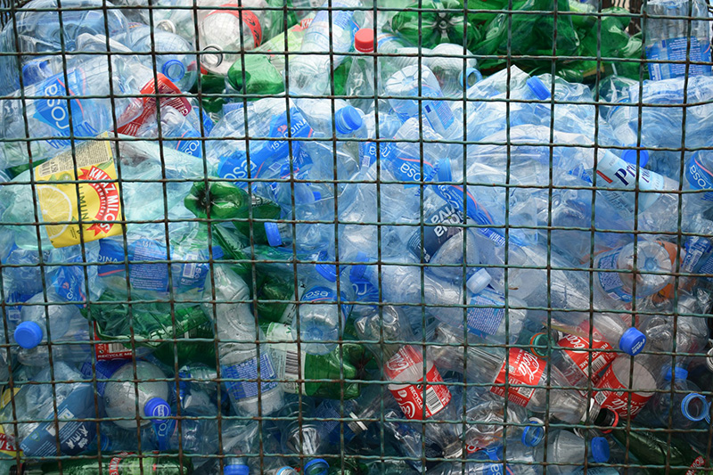 Plastic waste gathered in a cage