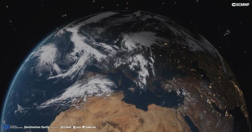 A view of the digital twin. An ultra-high resolution, 5km simulation from the EU's Destination Earth initiative pictured