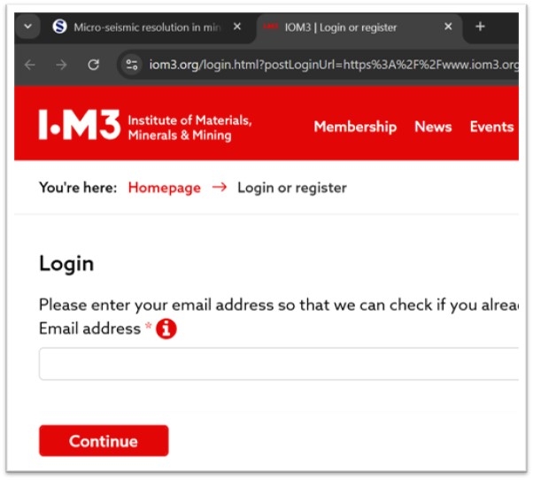 Screenshot of IOM3 website login page