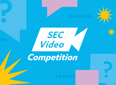 white camera icon with blue text 