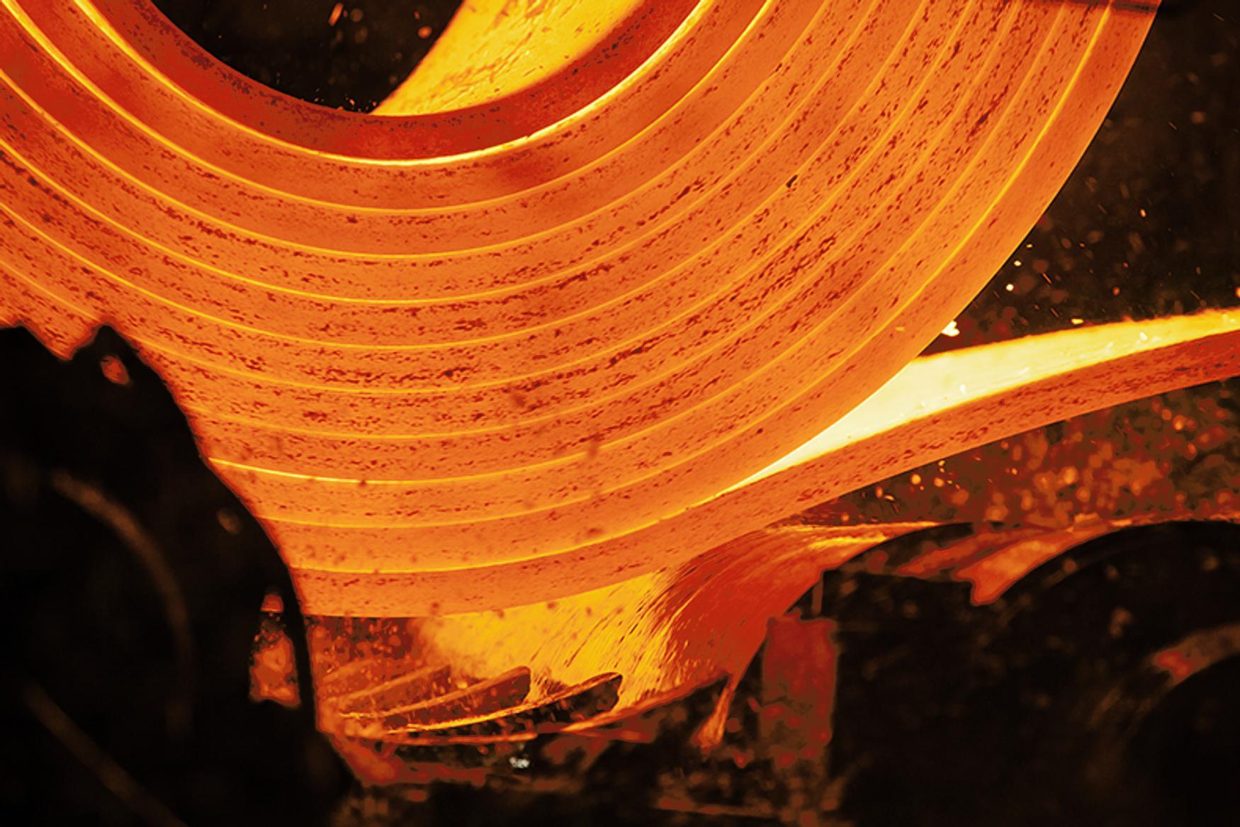 close up of hot steel coil