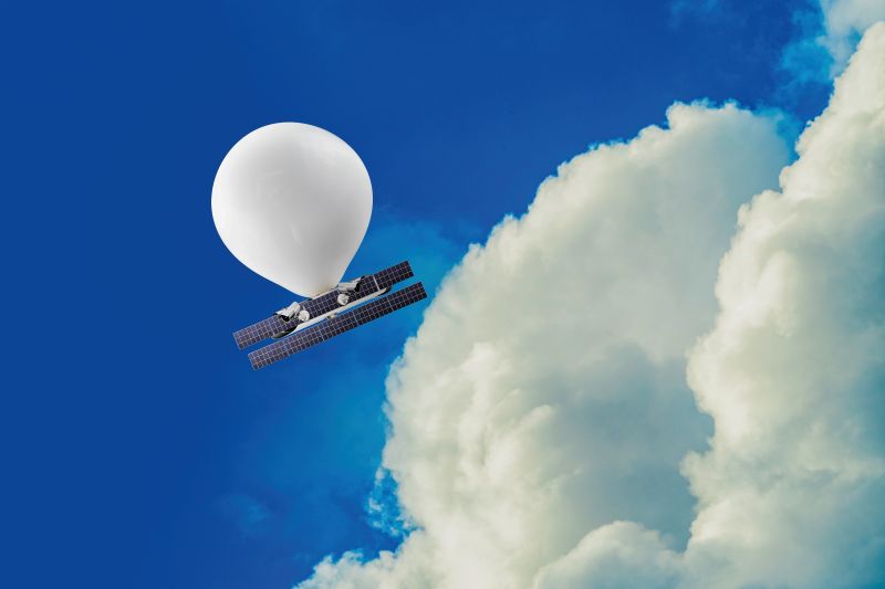 Stratospheric balloon, complete with solar panels and cameras pictured
