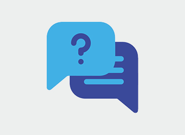 speech bubble icons, one with a question mark and one with lines indicating a response