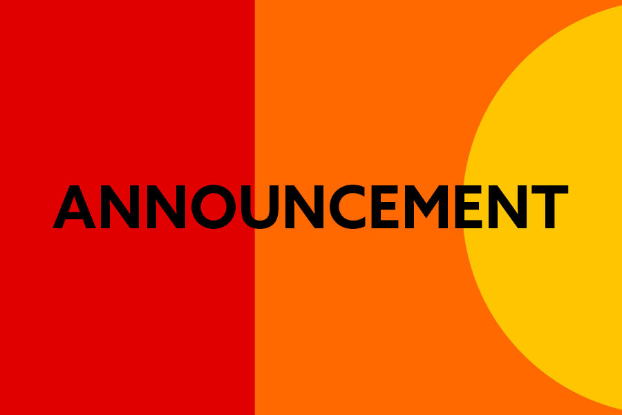 Red, orange and yellow image with the word announcement in the middle