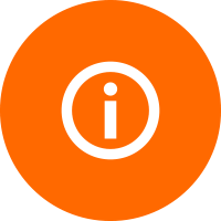 Icon of an information letter "i" in white circle on orange background