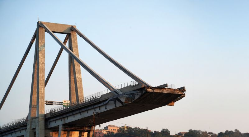 Collapsed Morandi bridge in Genoa, Italy