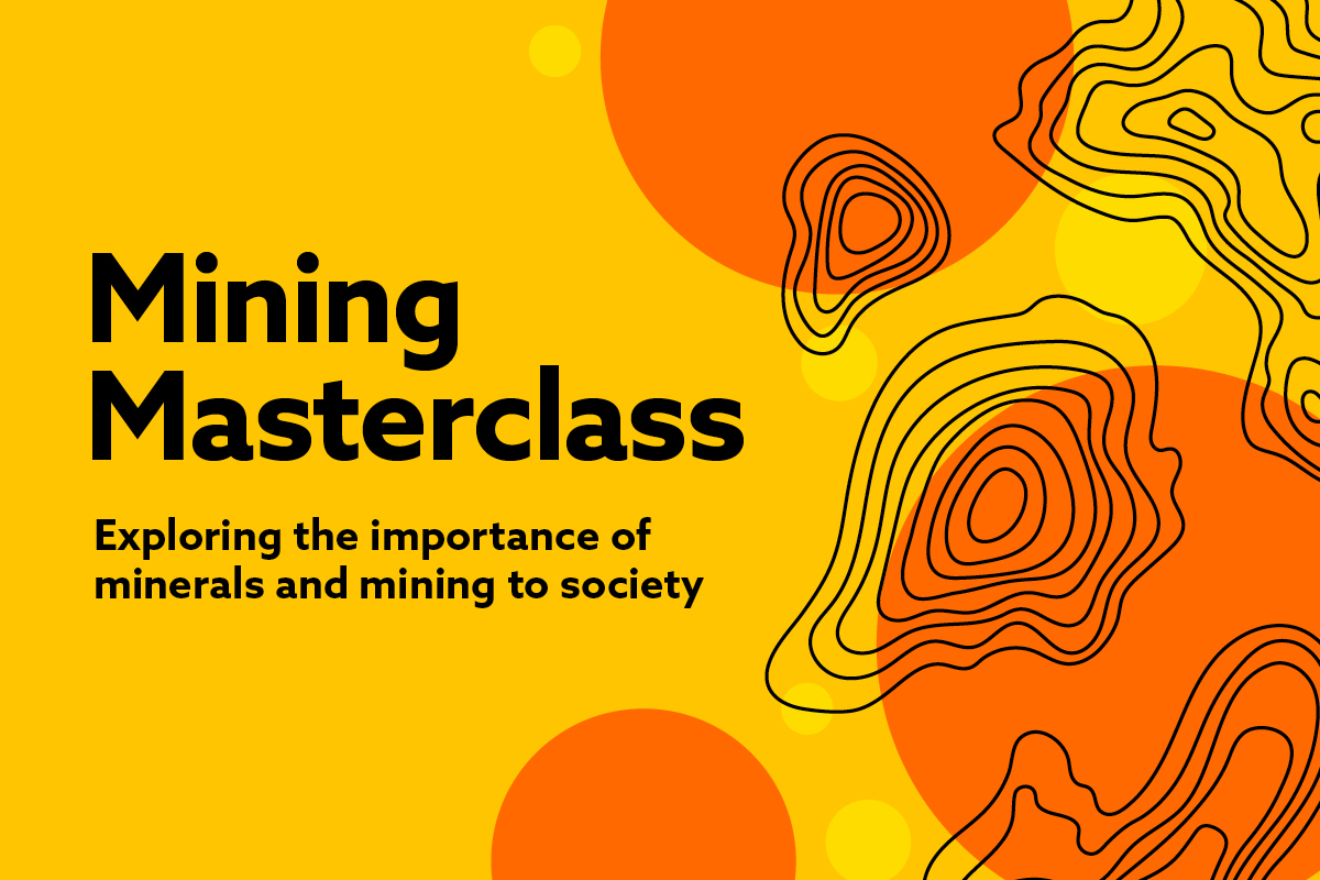 Mining Masterclass text in black on yellow and orange background