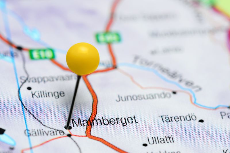 roadmap with a yellow pin Malmberget